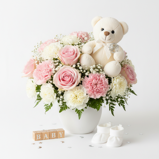Sweet Baby Girl Bouquet with pink and white flowers