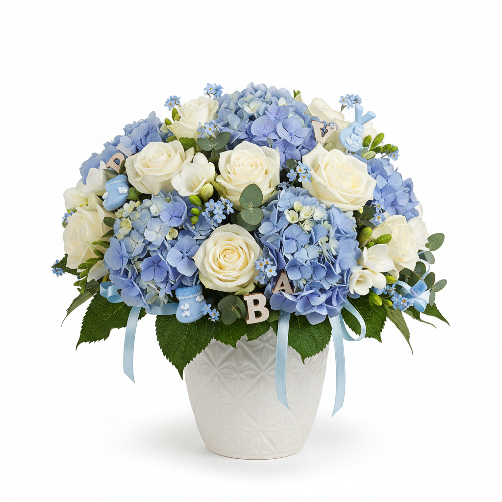 Little Prince Bouquet with blue and white flowers