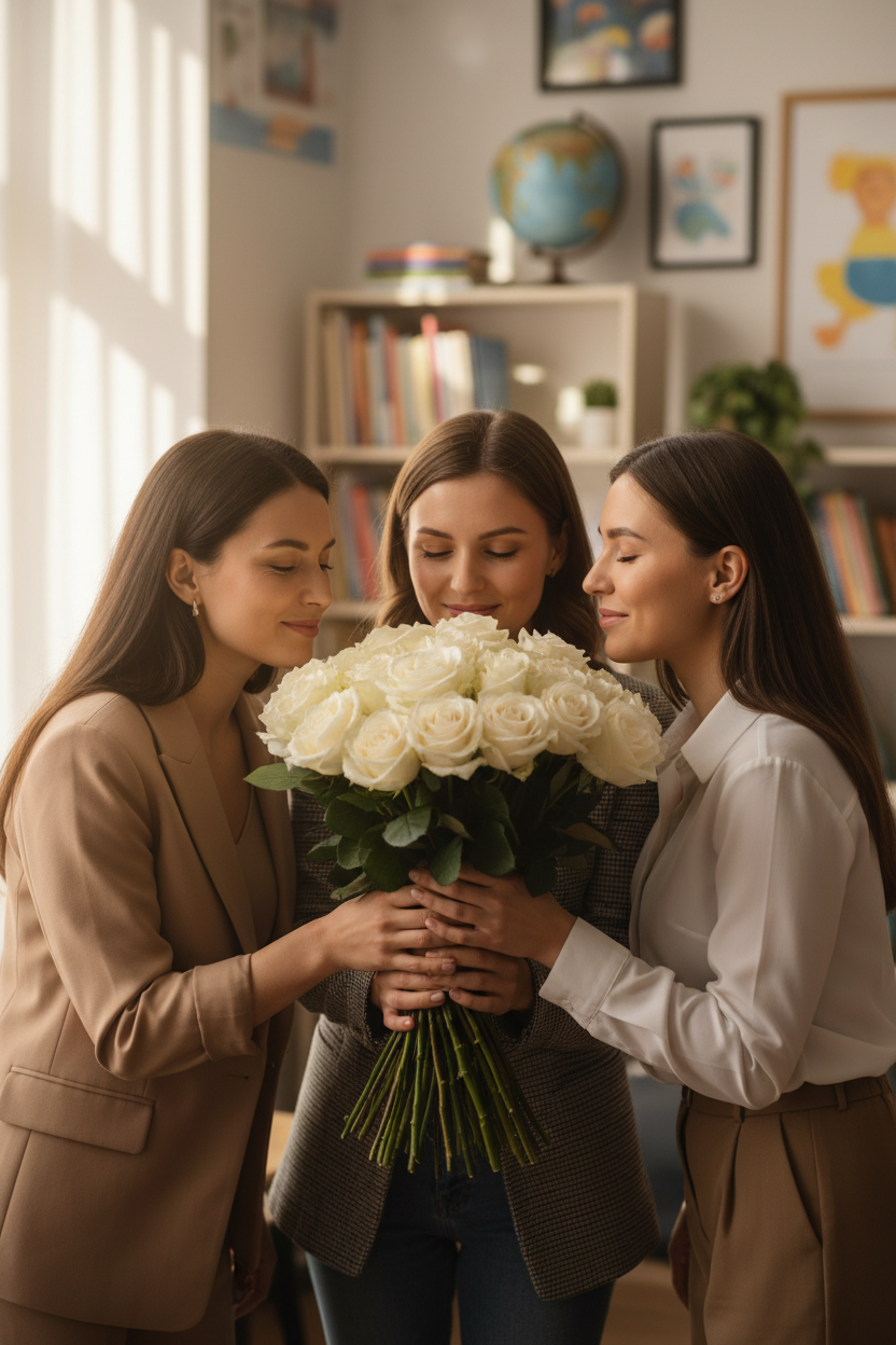 White Rose Bouquet with Teachers